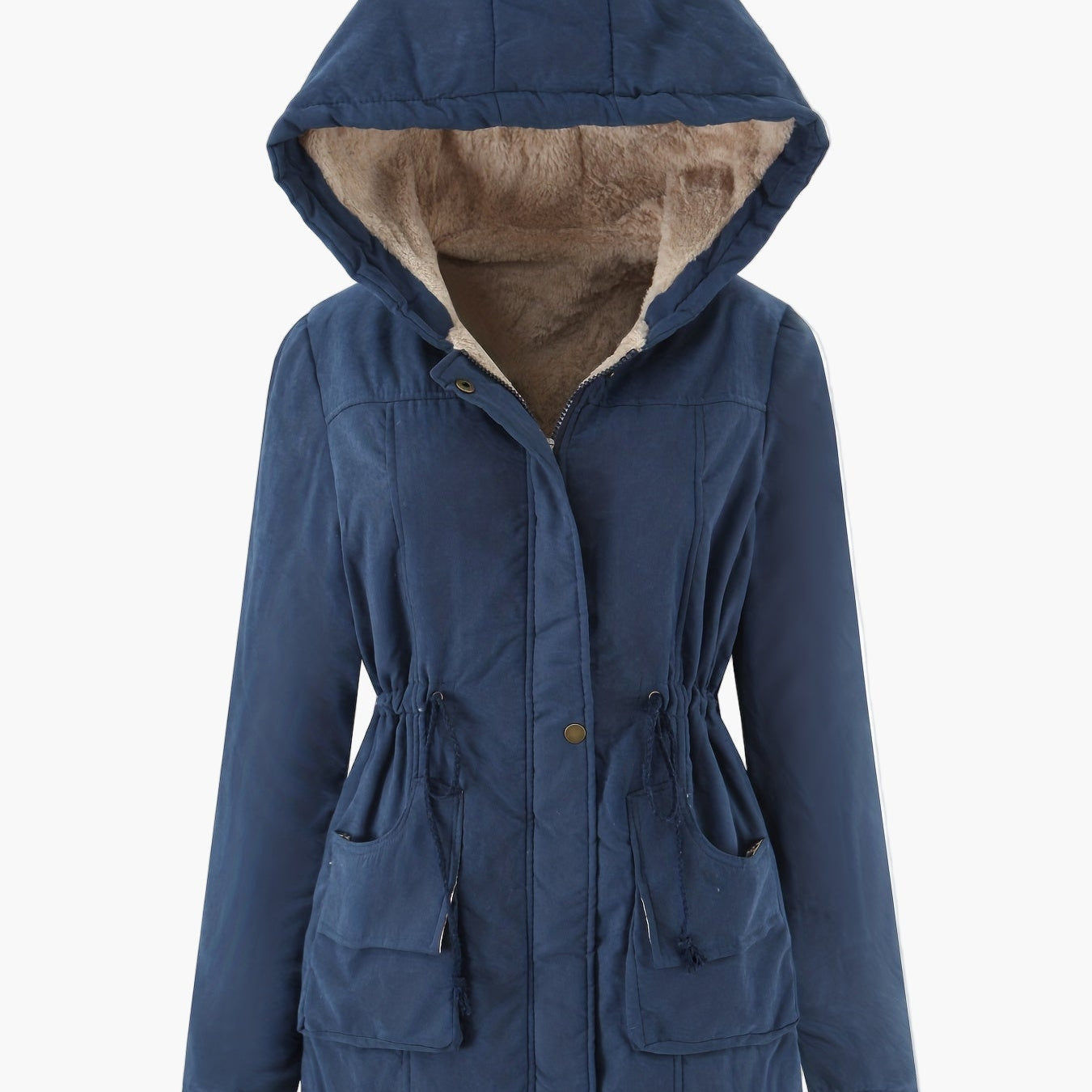 Dam Parkasjacka med Huva och Fuskpälsfoder – Varm och Trendig Vinterjacka för Vardagsbruk