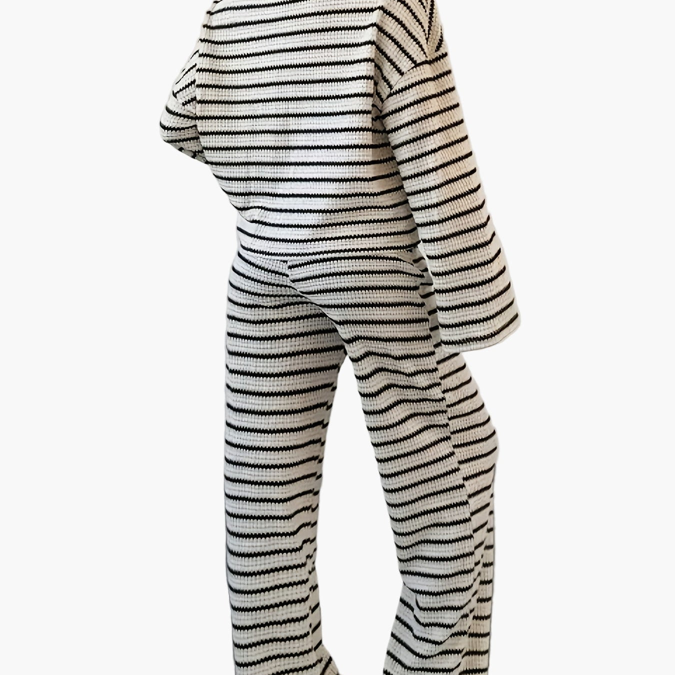 Dam Set Lounge Wear Randig Långärmad Tröja och Vida Byxor Bekvämt Höst/Vinter