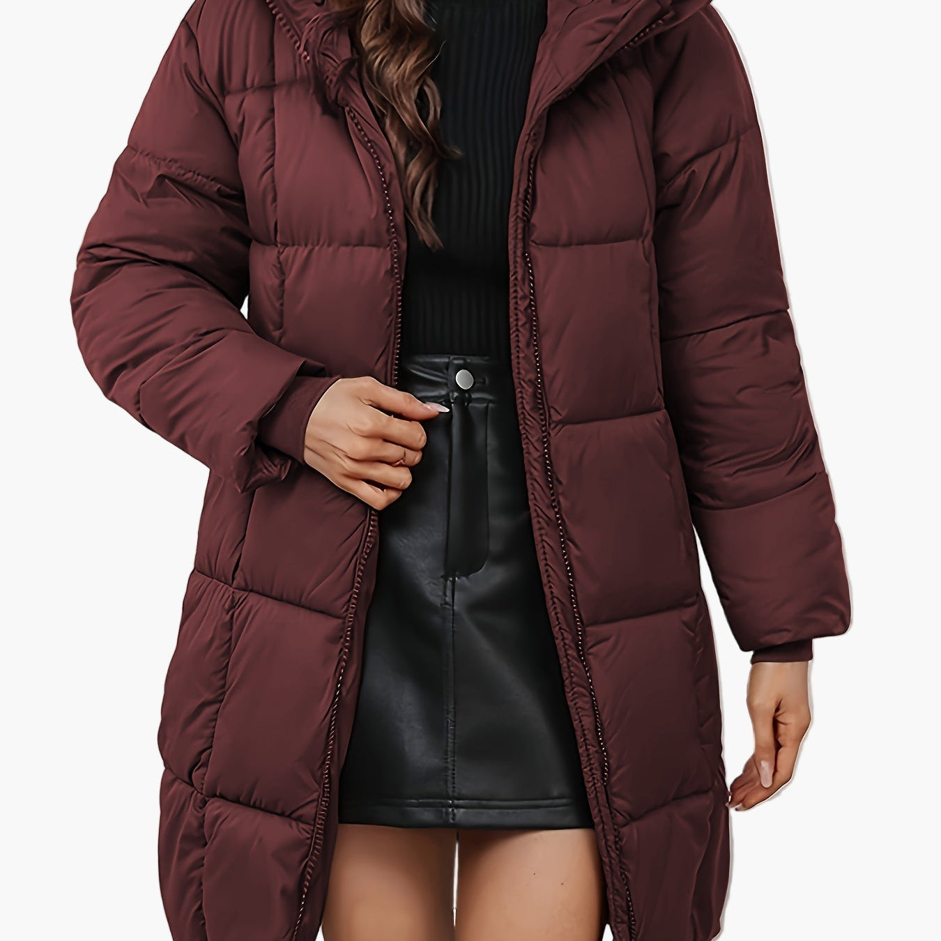 Dam Parkas Lång Vadderad Vinterjacka med Huva – Trendig och Varm Ytterjacka för Kallt Väder