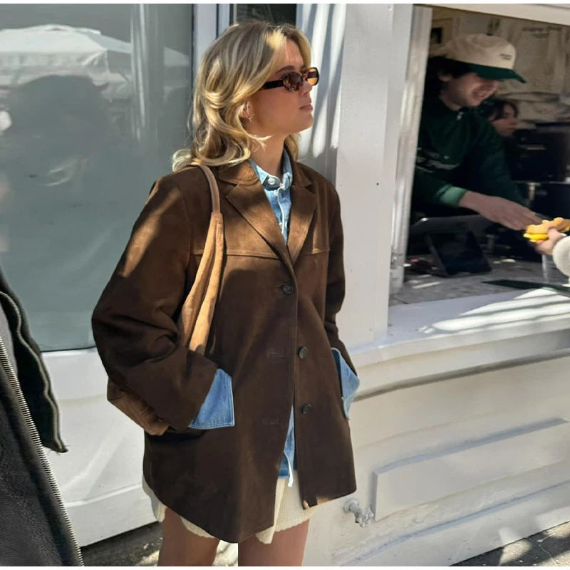 Dam Retro Oversized Kavaj Jacka – Stilren Vintage för Vardagsbruk och Mode