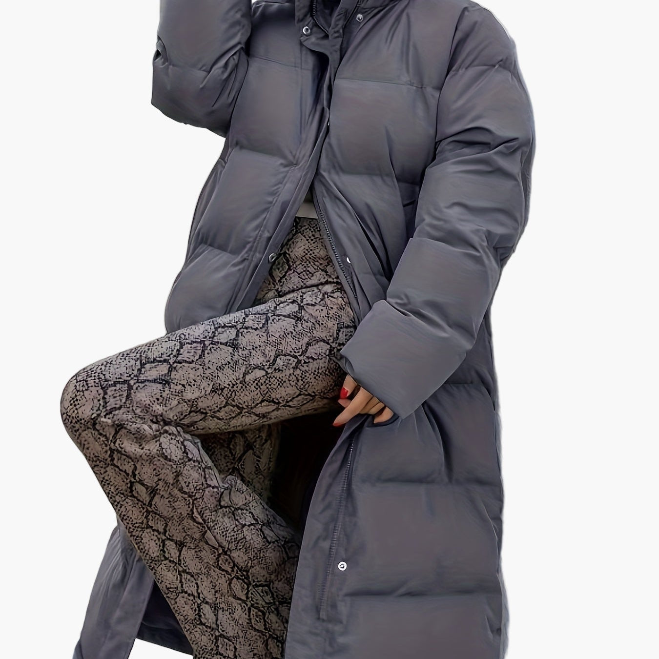 Dam Lång Pufferjacka Elegant Vinterstil Ytterplagg