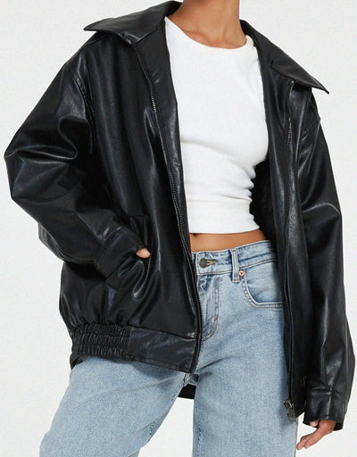 Women’s Oversized PU Jacket - Trendy Streetwear