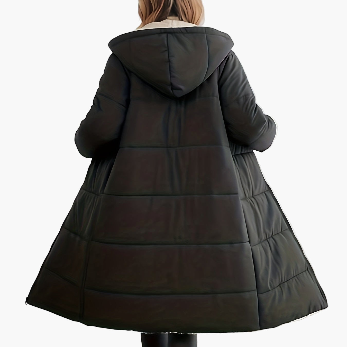 Dam lång elegant vinterjacka med huva – perfekt för vardag och stad