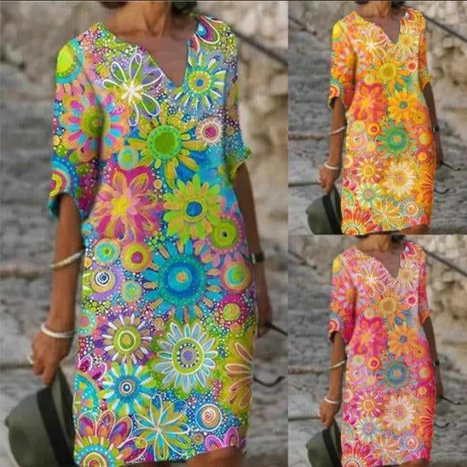 Tanya – Blå Högkvalitativ A-linje Klänning med Mönster