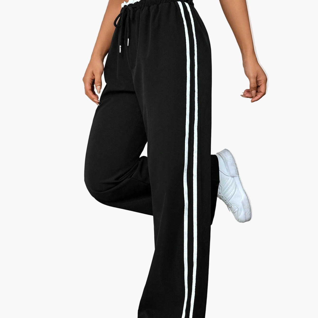 Dam Sportiga Vida Byxor med Dubbla Sidoremsor för Avslappnad Stil och Träning