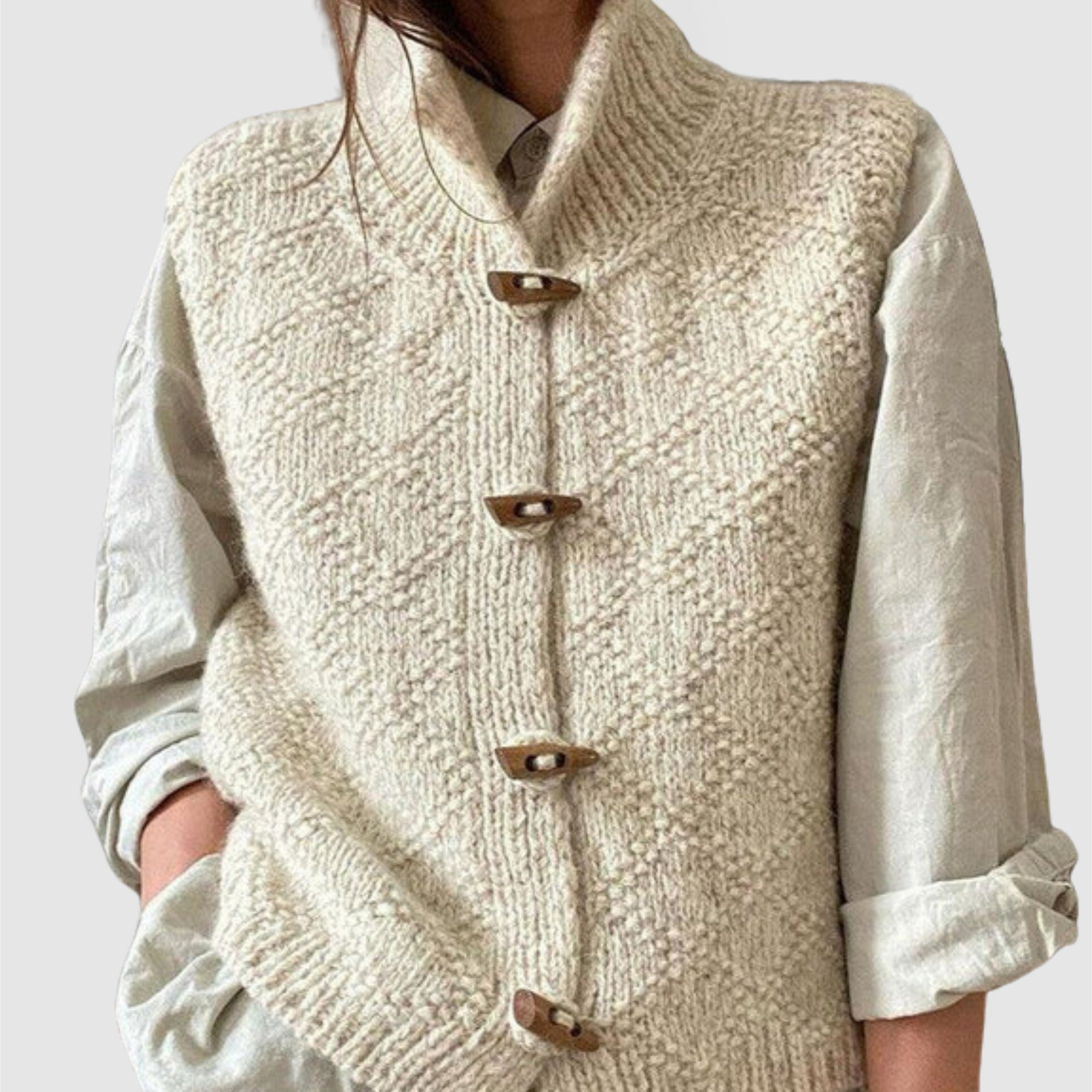 Margaret – Kvinnors Stickad Västd med Hög Krage