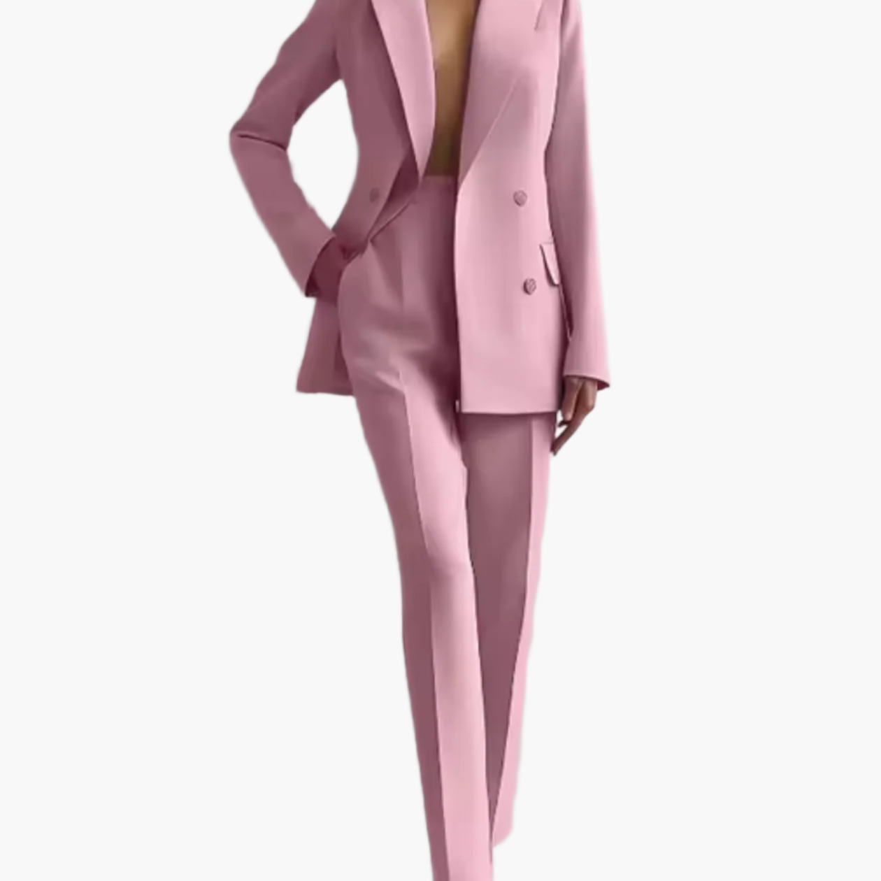 Kvinnors Elegant Kostymset – Figursydd Blazer och Höga Byxor för Kontor och Affärsbruk