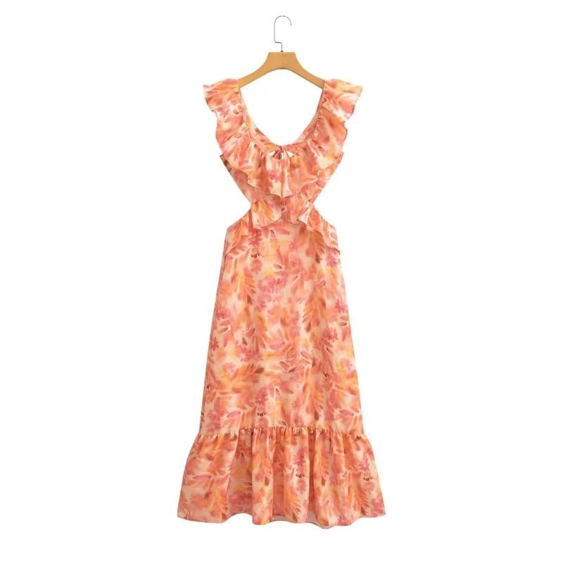 Damklänning med volang och ärmlös lång design – Perfekt för sommar och fest