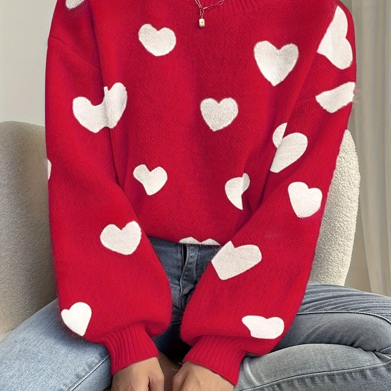 Carly – Elegant Hjärtmönstrad Damtröja för Höst & Vinter