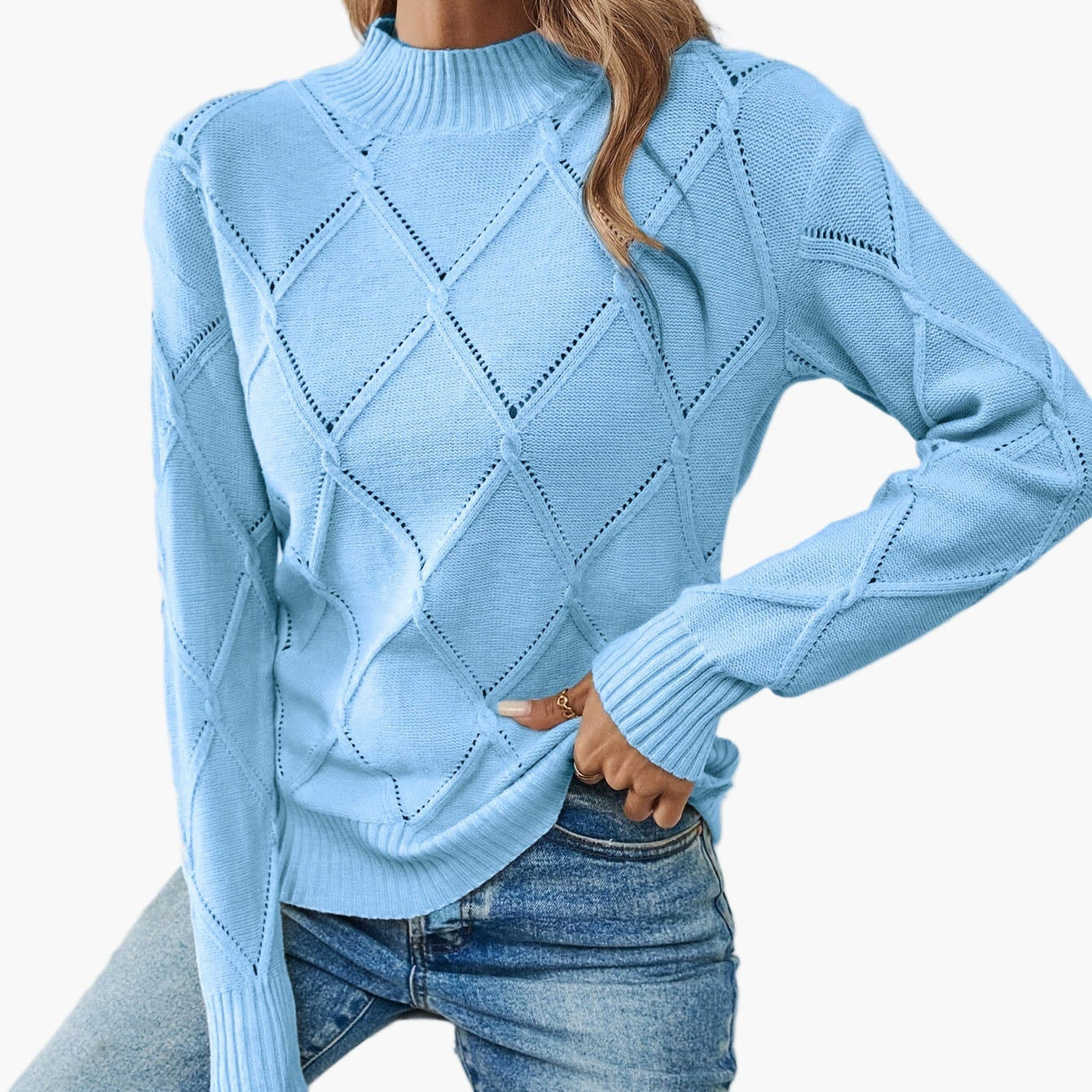 Damtröja Elegant Geometrisk Stickad Långärmad Vardagsstil