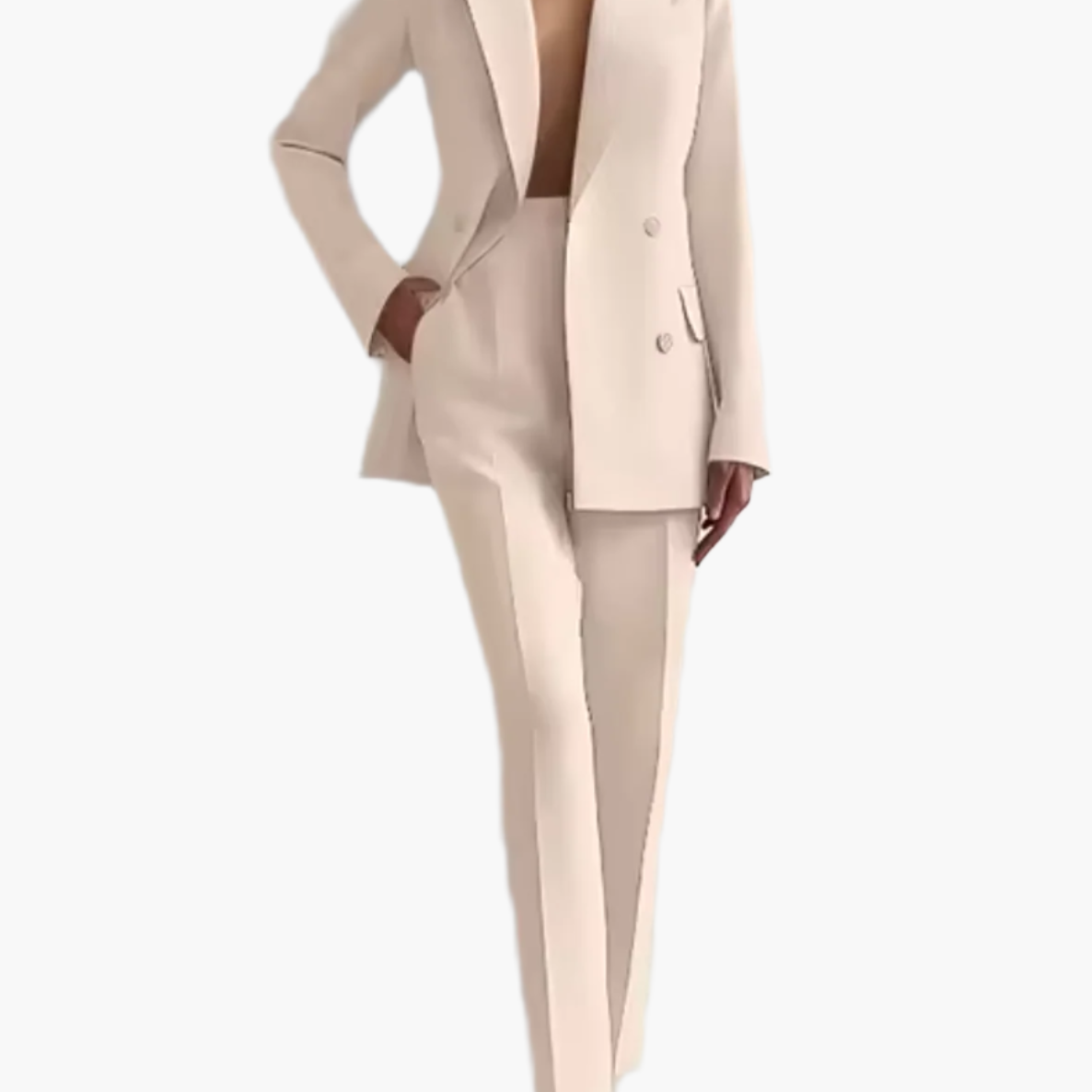 Kvinnors Elegant Kostymset – Figursydd Blazer och Höga Byxor för Kontor och Affärsbruk