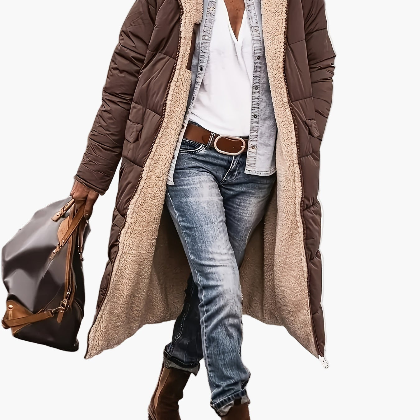 Dam lång quiltad vinterjacka med huva – vardagsstil och värme för kalla dagar