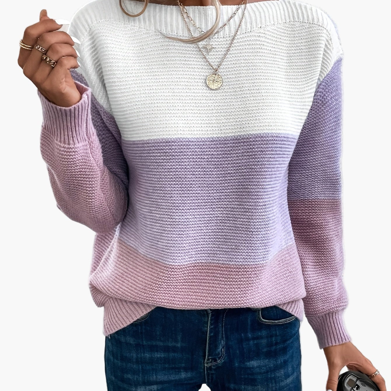 Dam Tröja Elegant Färgblock Stickad Vardagsstil Höst/Vinter