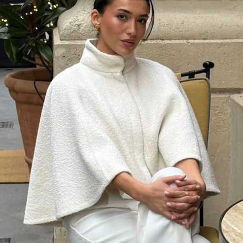 Women’s High Neck Cape Coat – Elegant A-Line Swing Jacket