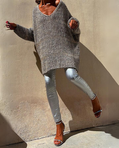 Oversized V-Neck Sweater - Slouchy Knit Top