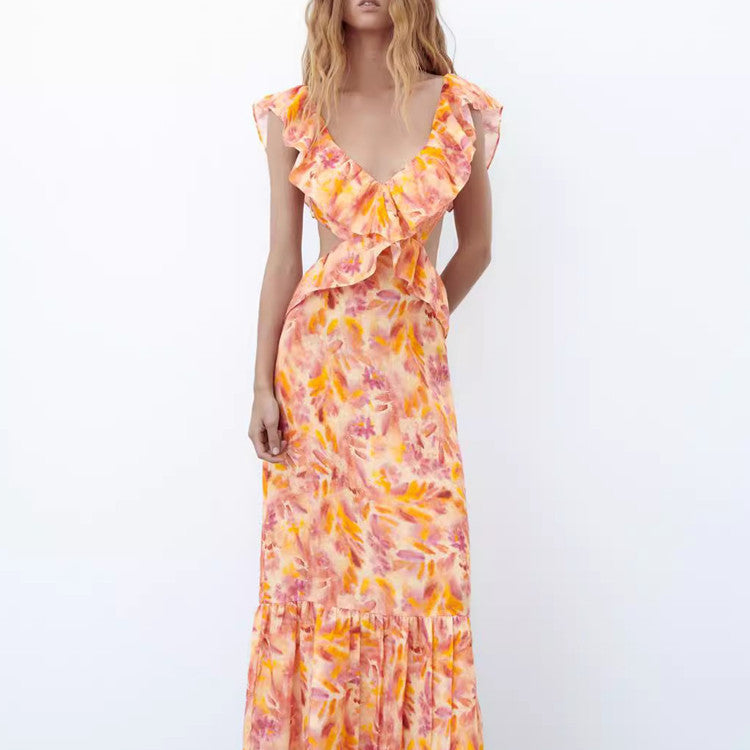 Damklänning med volang och ärmlös lång design – Perfekt för sommar och fest