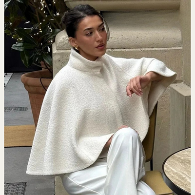 Women’s High Neck Cape Coat – Elegant A-Line Swing Jacket