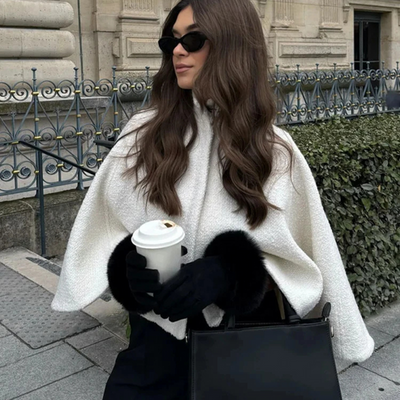 Women’s High Neck Cape Coat – Elegant A-Line Swing Jacket