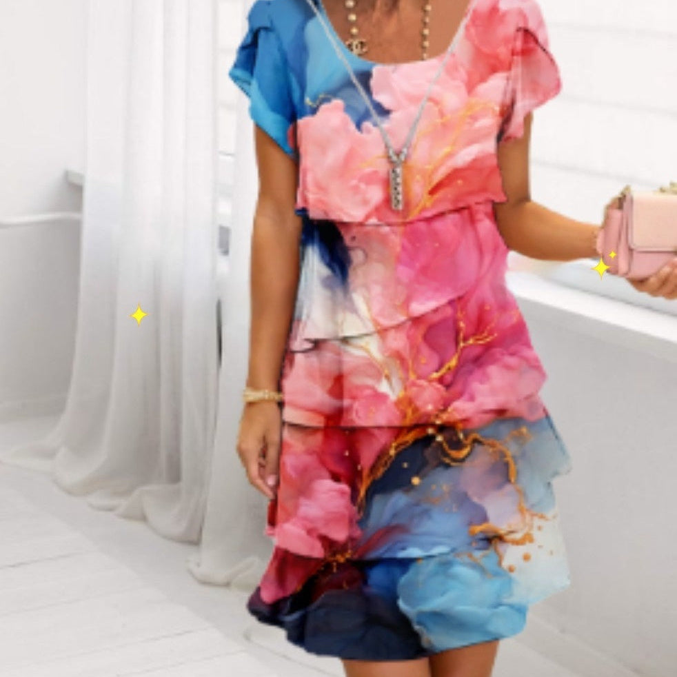 Damklänning Elegant Patchwork Layered Sommarklänning för Fester och Vardagsbruk