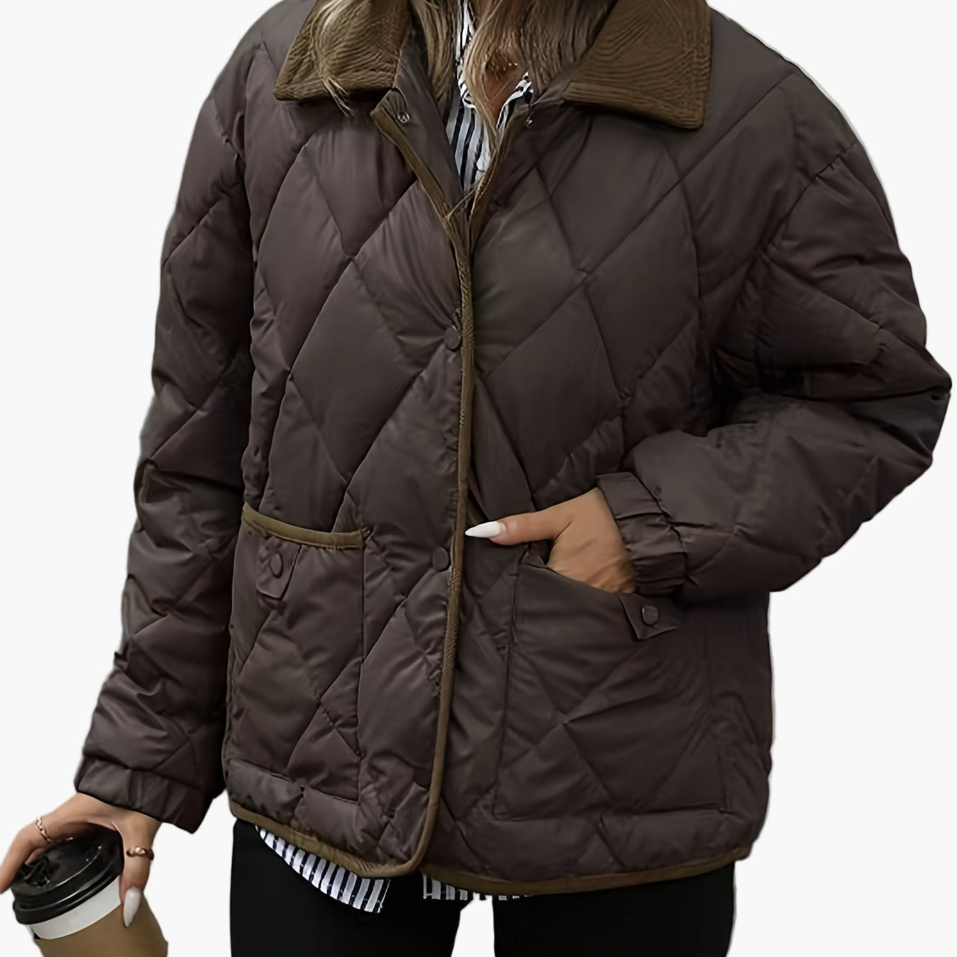 Dam Quilted Vintage Jacka för Vardagsbruk och Höstmode