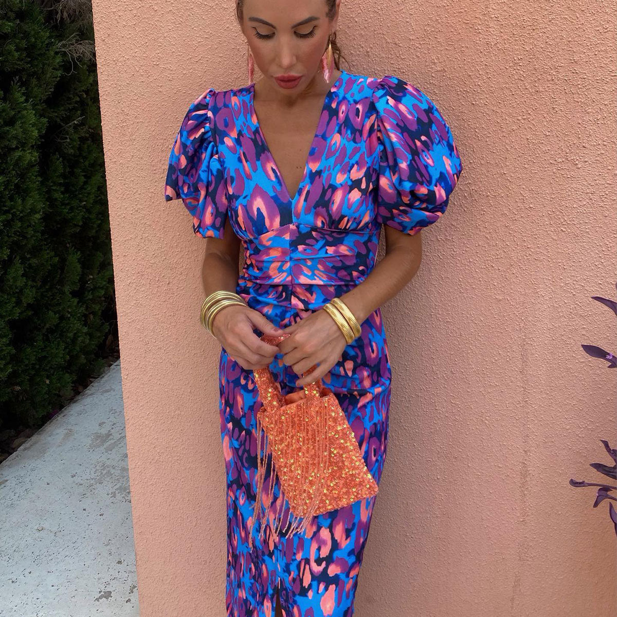 Damklänning Elegant Fest Puffärm Midilång – Perfekt för Sommar och Evenemang