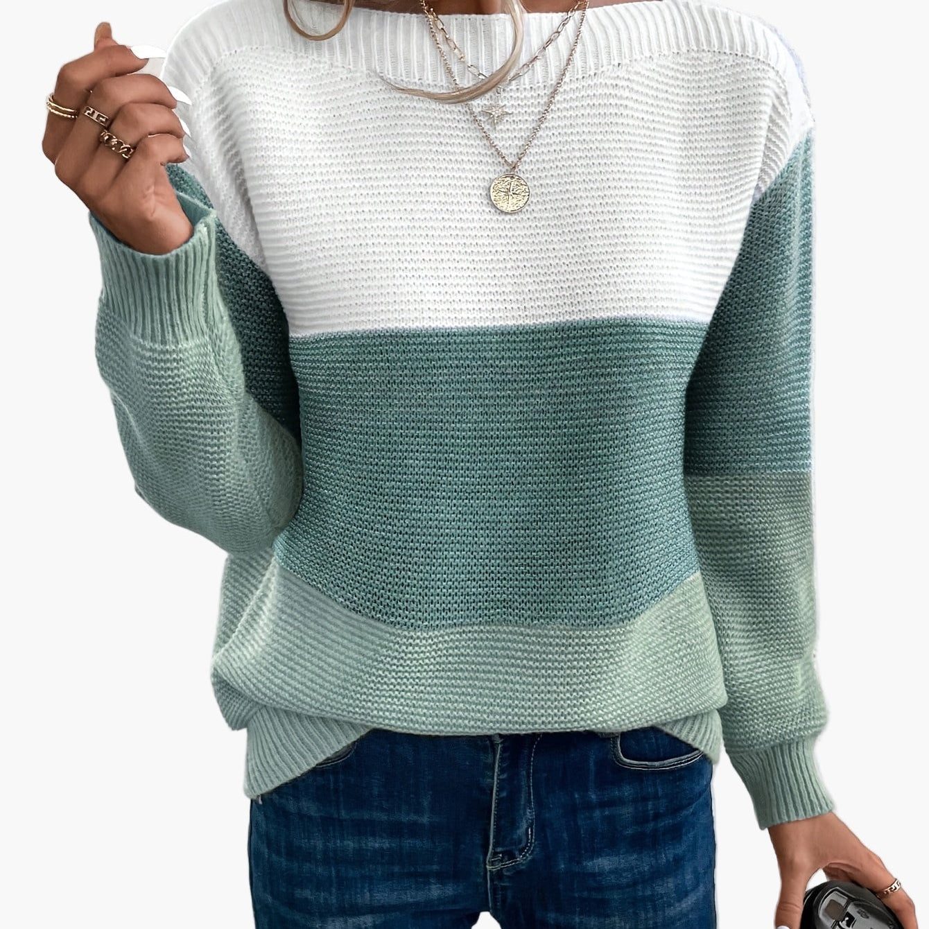 Dam Tröja Elegant Färgblock Stickad Vardagsstil Höst/Vinter