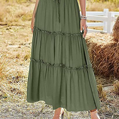 Tara – Elastisk Hög Midja A-Linjeformad Plisserad Maxiklänning