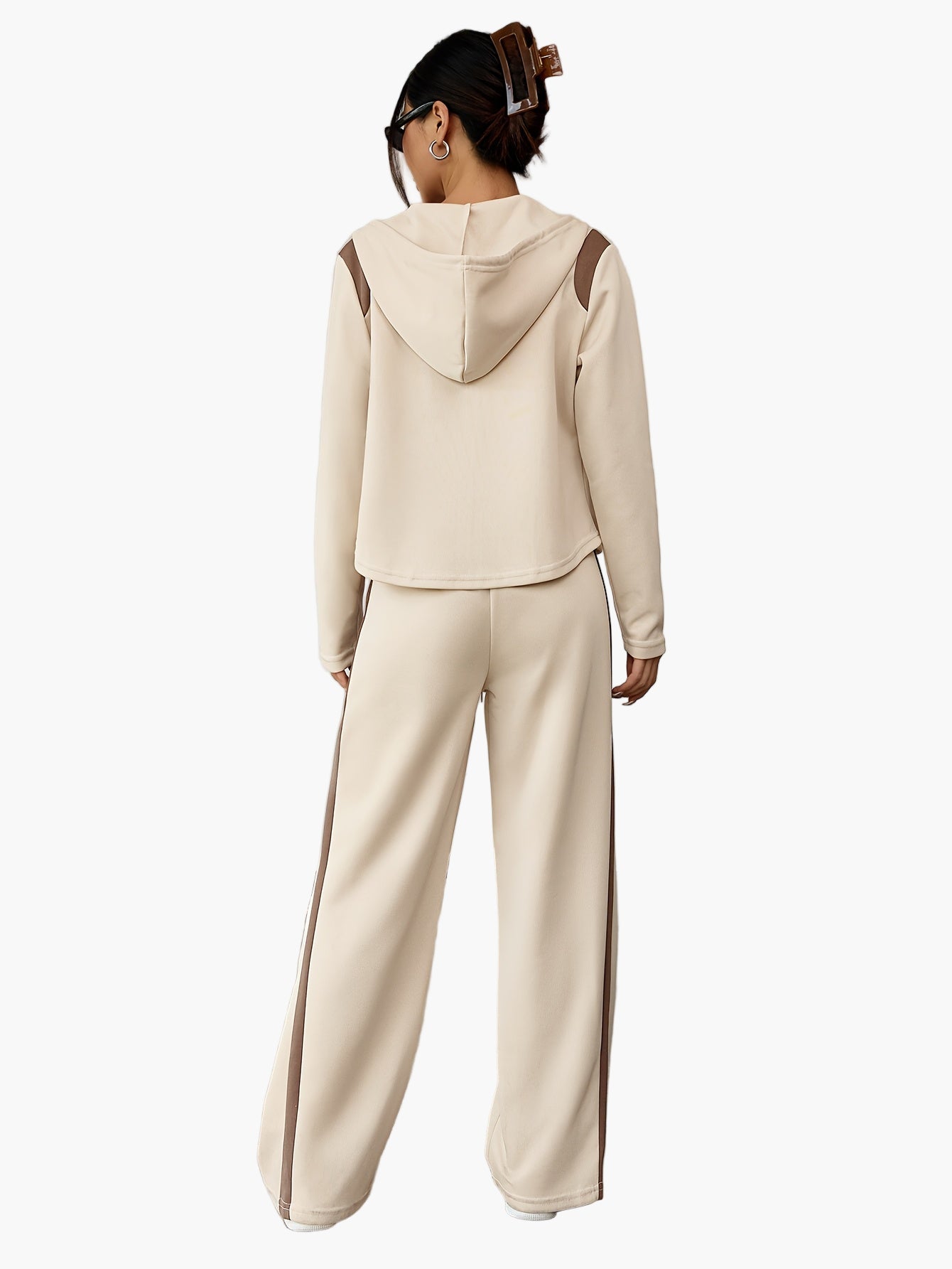 Damers sportiga avslappnade träningsset med huva och vida byxor – perfekt för vardag och fritid