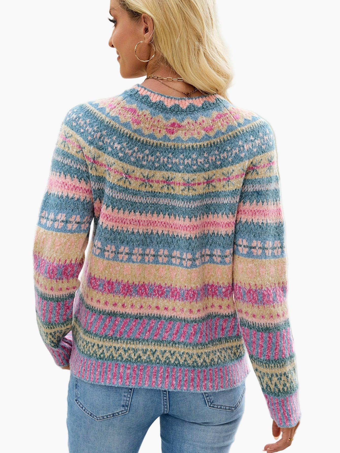 Dam Tröja Elegant Mönstrad Stickad Pullover för Höst och Vinter