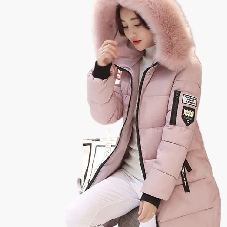Dam Vinterjacka Parkas med Huva och Trendiga Detaljer – Varm och Stilren Ytterjacka