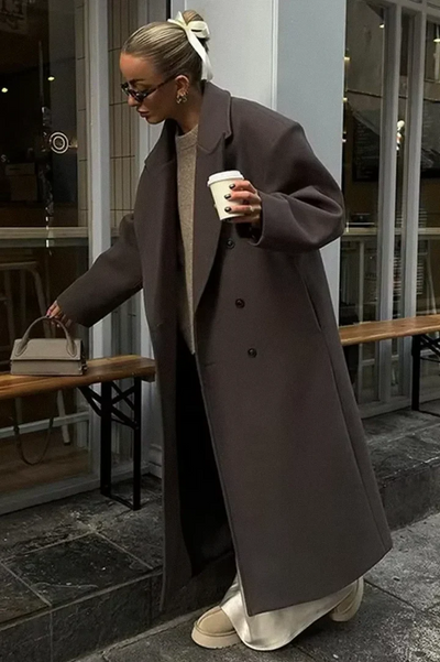 Women’s Winter Coat - Longline Double-Breasted Overcoat