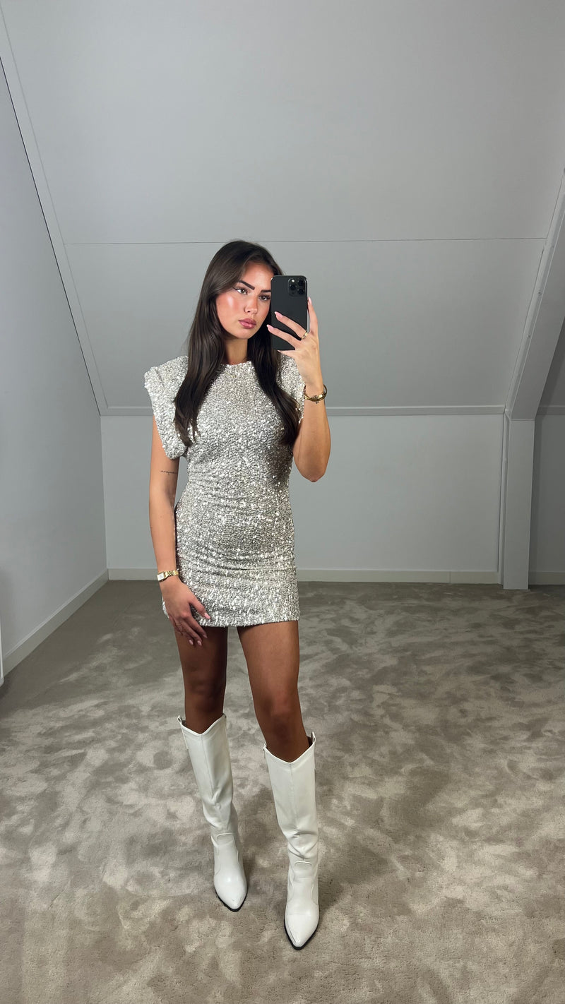 Sequinned Dress With Shoulders Pads
