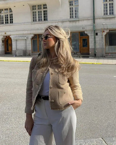 Tailored Cropped Jacket - Gold Button Blazer
