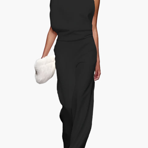 Damernas eleganta ärmlösa jumpsuit med vida ben – Perfekt för kontor och fest