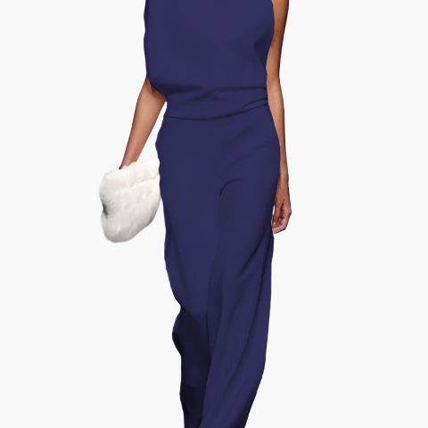 Damernas eleganta ärmlösa jumpsuit med vida ben – Perfekt för kontor och fest