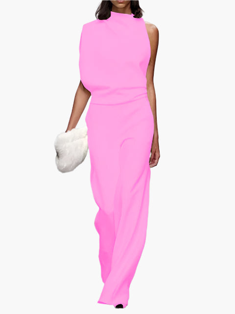 Damernas eleganta ärmlösa jumpsuit med vida ben – Perfekt för kontor och fest