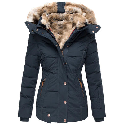 Women’s Hooded Puffer Jacket - Faux Fur Trim