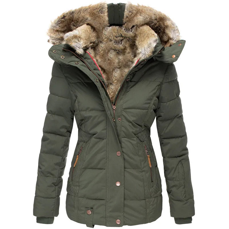 Women’s Hooded Puffer Jacket - Faux Fur Trim