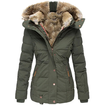 Women’s Hooded Puffer Jacket - Faux Fur Trim