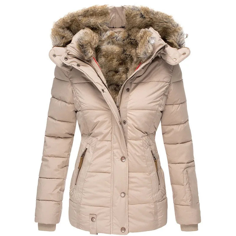 Women’s Hooded Puffer Jacket - Faux Fur Trim