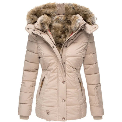 Women’s Hooded Puffer Jacket - Faux Fur Trim