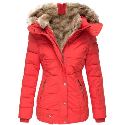 Women’s Hooded Puffer Jacket - Faux Fur Trim