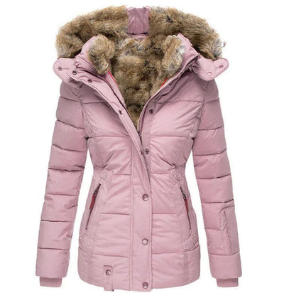 Women’s Hooded Puffer Jacket - Faux Fur Trim