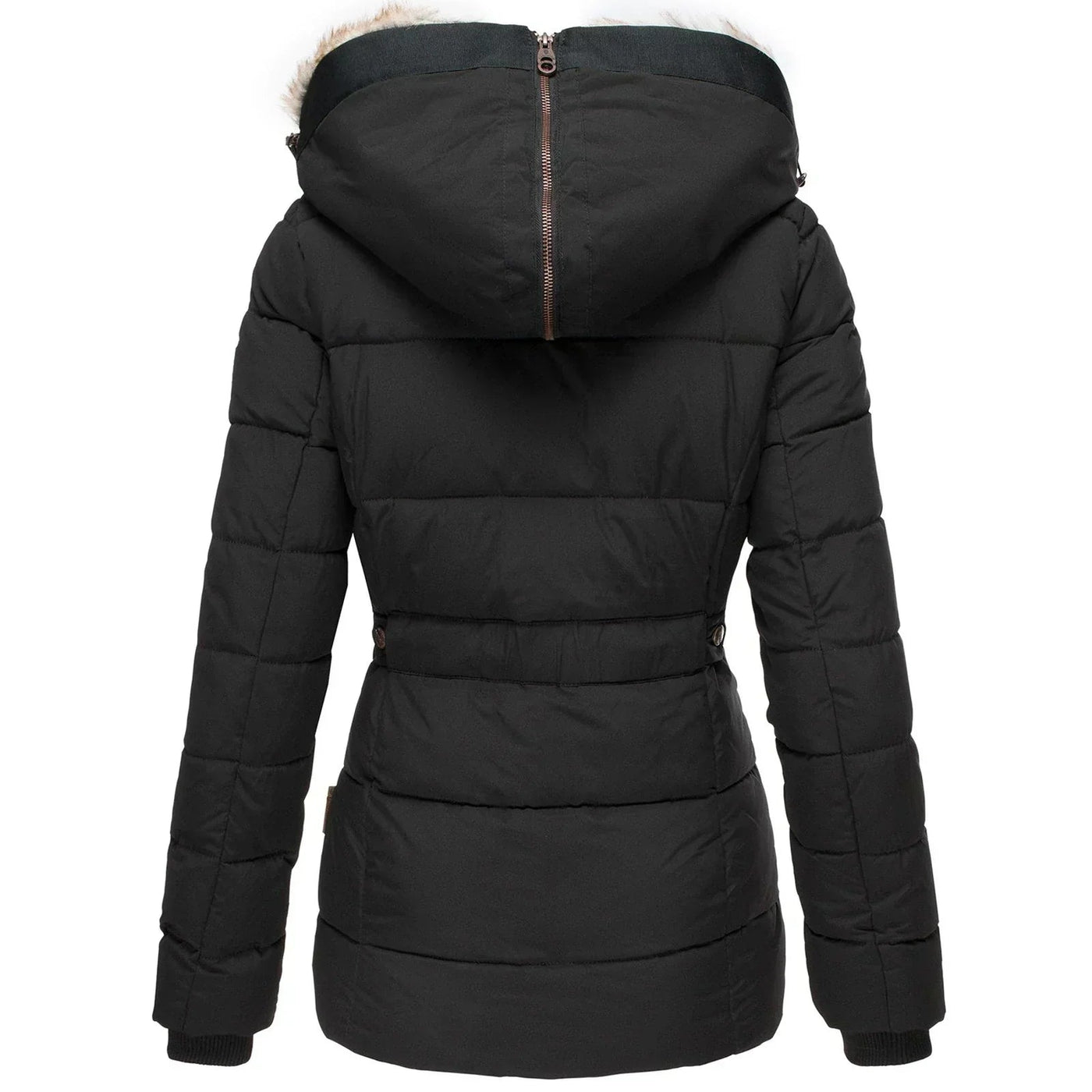 Women’s Hooded Puffer Jacket - Faux Fur Trim