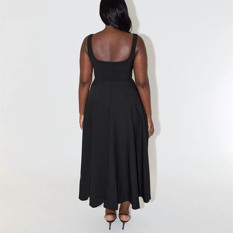 Dam Klänning med Axelband och Hög Midja – Elegant och Stilren Sommarklänning för Fester och Vardagsbruk