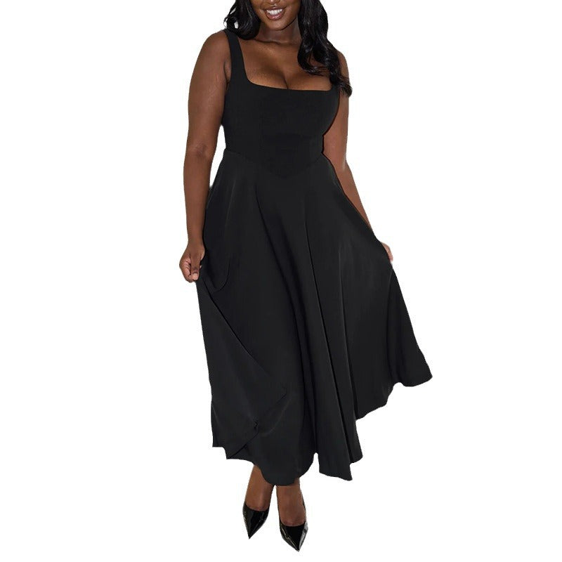 Dam Klänning med Axelband och Hög Midja – Elegant och Stilren Sommarklänning för Fester och Vardagsbruk