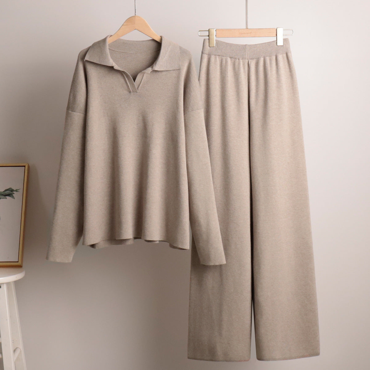 Dam Lounge Set – Avslappnad Oversized Tröja med Krage & Vida Byxor – Perfekt för Hemma eller Casual