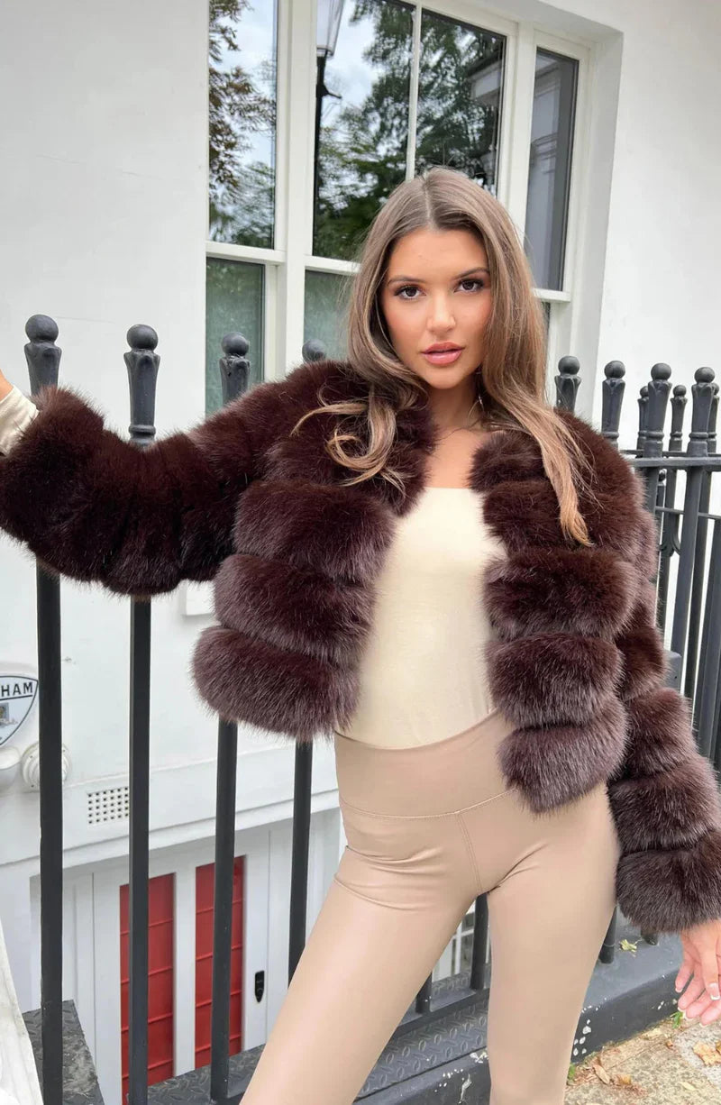 Women’s Faux Fur Puffer Jacket – Short Plush Winter Coat