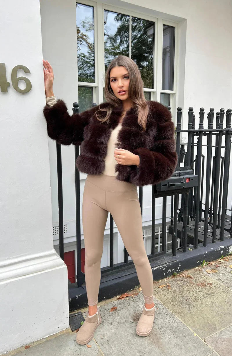 Women’s Faux Fur Puffer Jacket – Short Plush Winter Coat