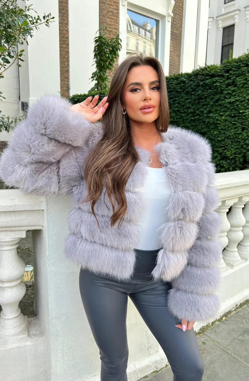 Women’s Faux Fur Puffer Jacket – Short Plush Winter Coat